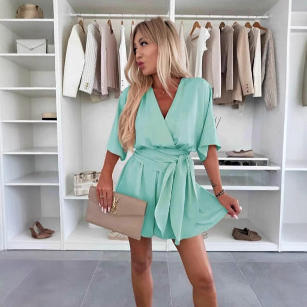 Mint One-piece Breathable Travel With Belt Jumpsuit